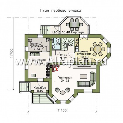 Проекты домов Альфаплан - «Успех» -двухэтажный дом  с верандой и эркером - превью плана проекта №1
