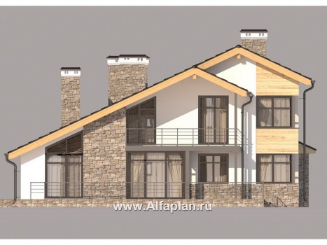 Проект дома с мансардой, план 2 спальни и сауна на 1 эт, с террасой, в стиле хай-тек - превью фасада дома