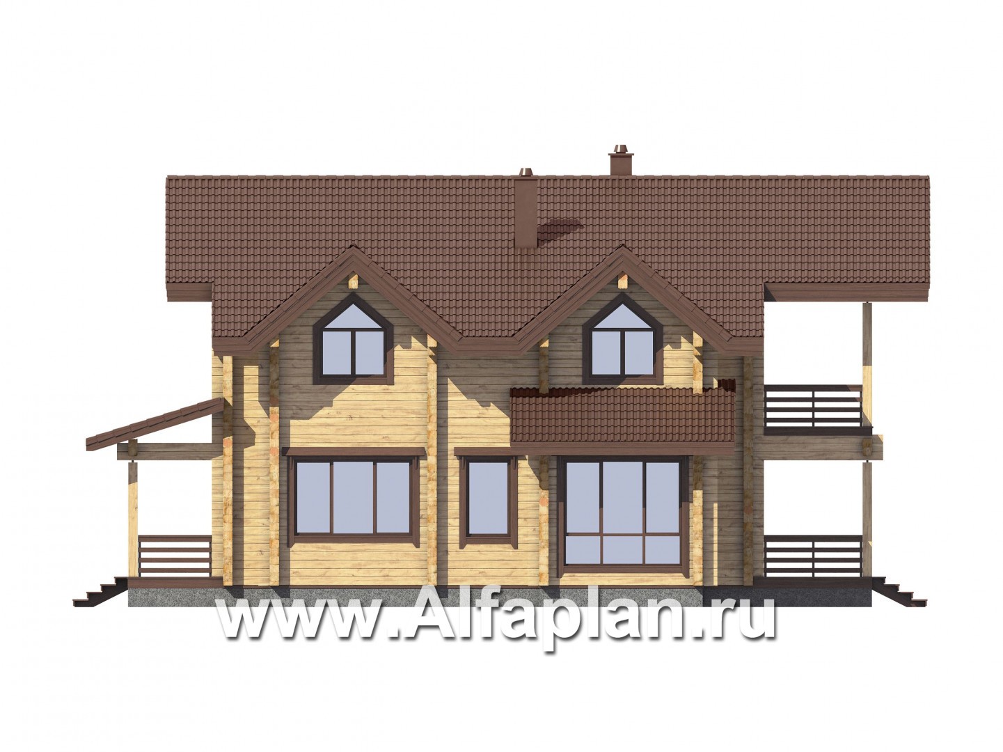 Проекты домов Альфаплан - Загородный дом из бруса для большой семьи - изображение фасада №4