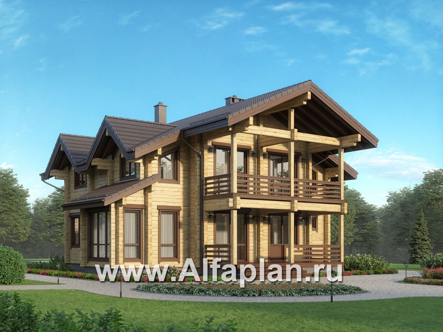 Проекты домов Альфаплан - Загородный дом из бруса для большой семьи - дополнительное изображение №1