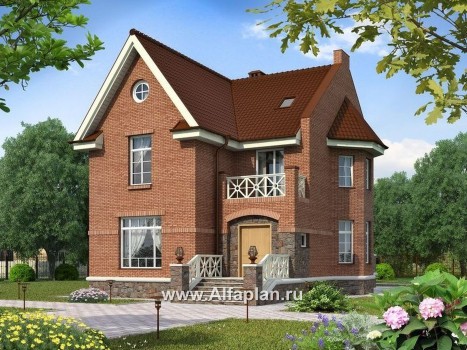Проект двухэтажного дома, с мансардой, планировка с эркером и с террасой, в английском стиле - превью дополнительного изображения №1