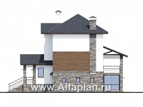 Проекты домов Альфаплан - «Берег» - современный компактный коттедж для небольшого участка - превью фасада №2