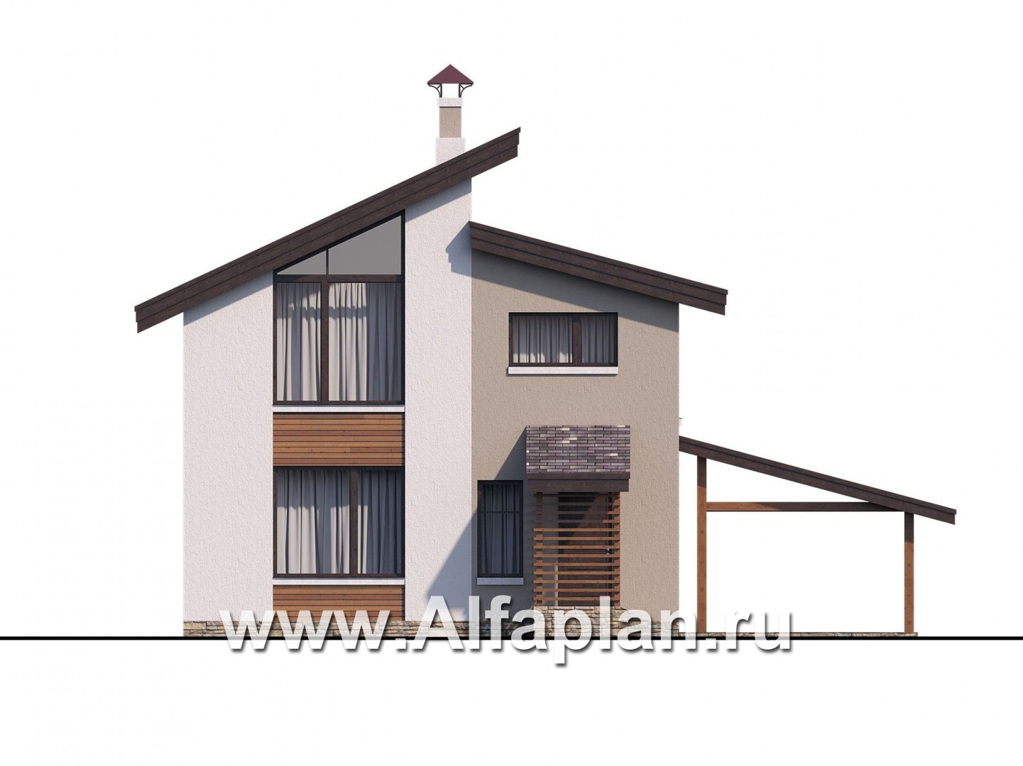 Проекты домов Альфаплан - «Оптима» - стильный небольшой дом с гаражом-навесом - изображение фасада №4