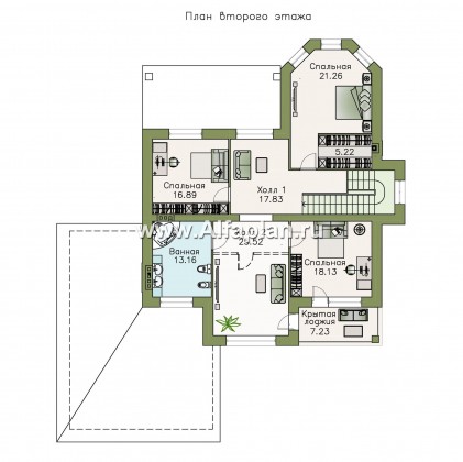 «Затерянный рай» - проект двухэтажного дома, с террасой, с гаражом на 2 авто, удобная планировка, в стиле эклектика - превью план дома