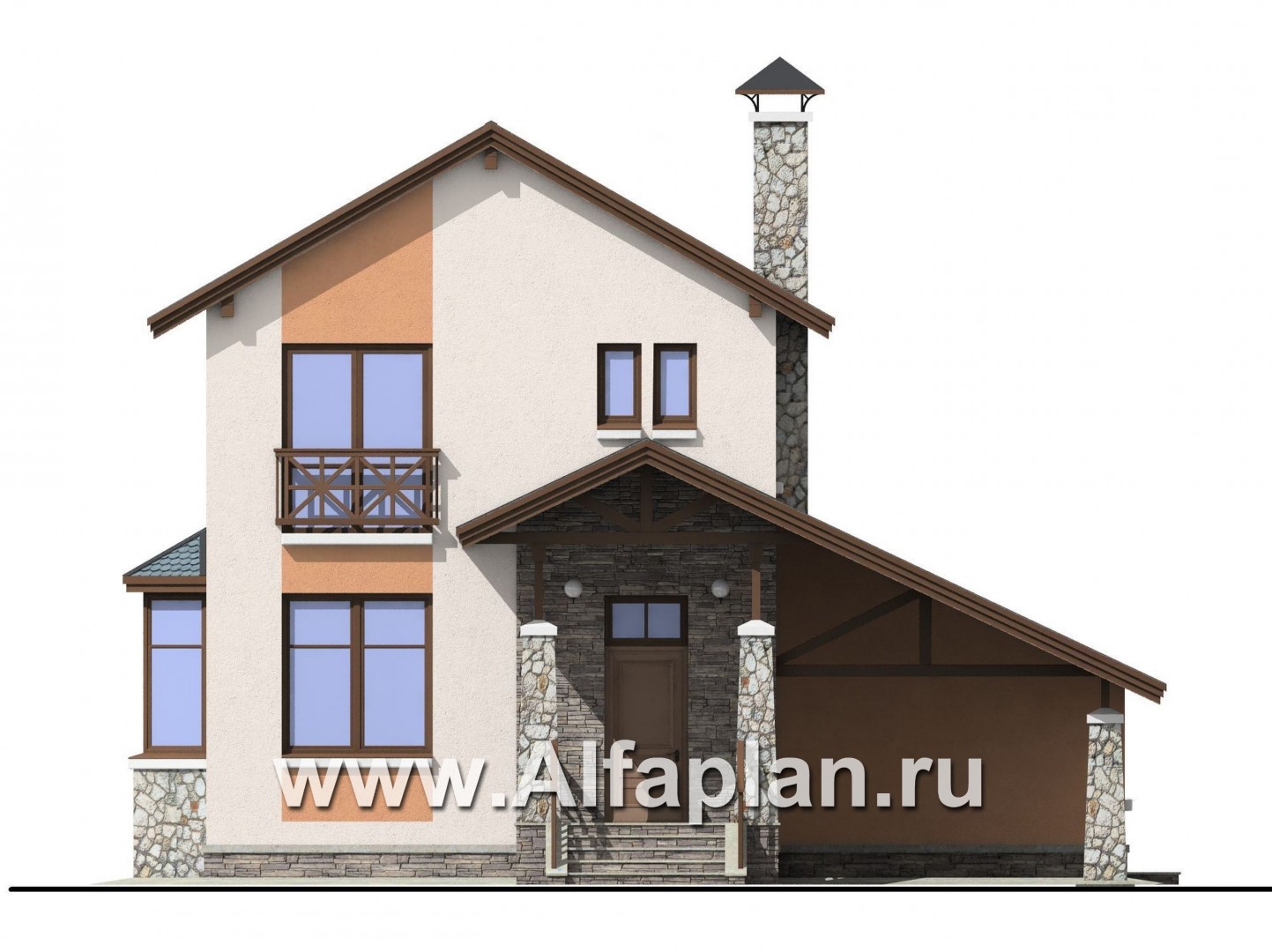 Проекты домов Альфаплан - «Премьера» - компактный дом с навесом для машины - изображение фасада №1