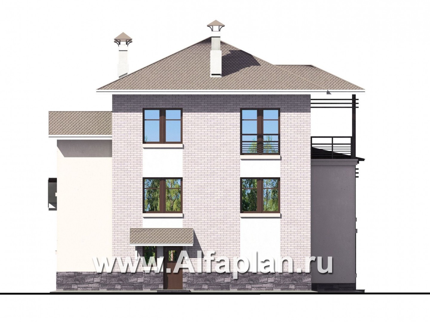 Проекты домов Альфаплан - «Светлые времена» - респектабельный особняк с большими окнами - изображение фасада №4