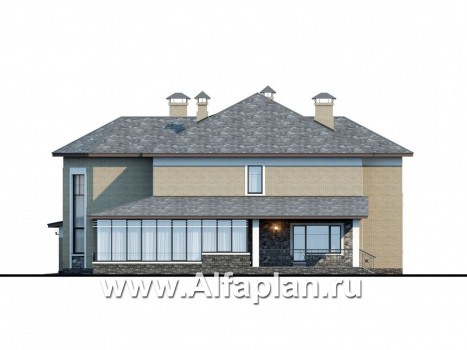 Проекты домов Альфаплан - «Пятьсот квадратов»-комфортабельный загородный особняк бизнес класса - превью фасада №2