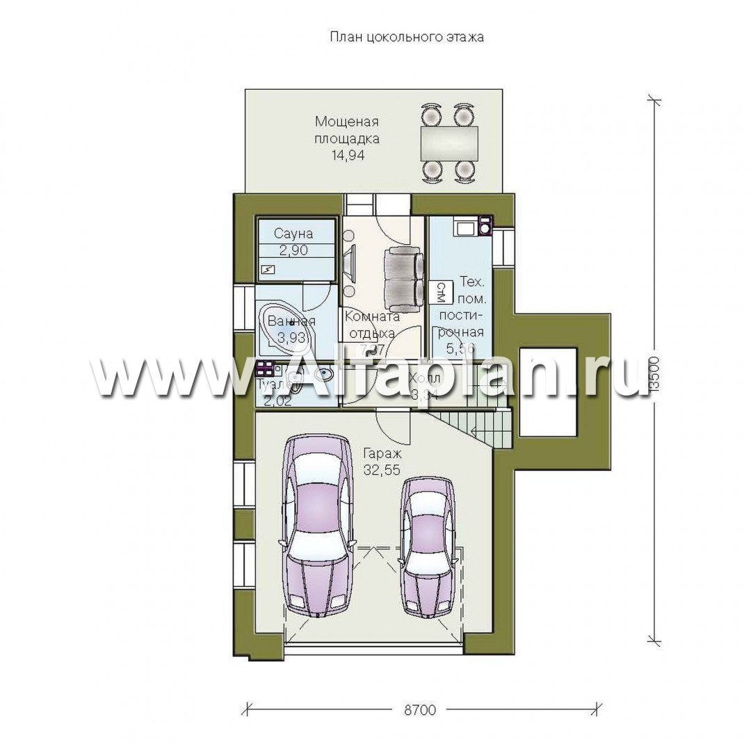 Изображение плана проекта «Экспрофессо» - проект трехэтажного дома, сауна в цокольном этаже, для узкого участка №1