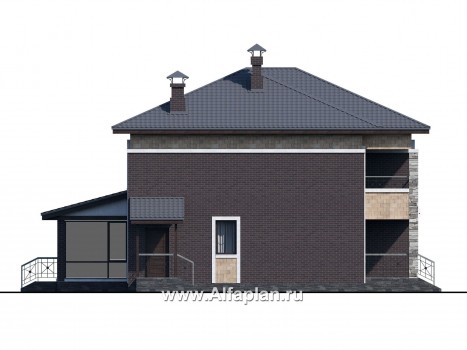 «Мотив» - проект двухэтажного дома, масетр спальня, с террасой, в стиле Райта - превью фасада дома