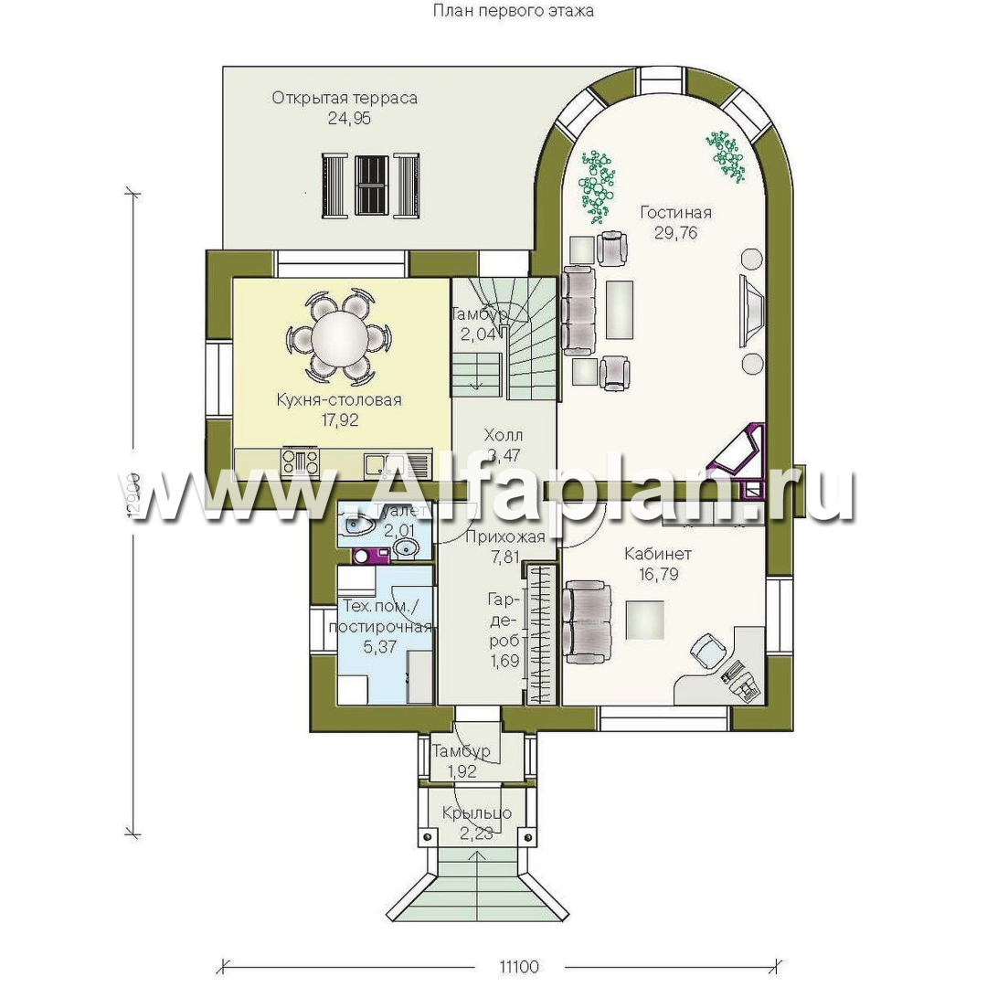 Изображение плана проекта «Алегро» - проект загородного дома с мансардой, планировка дома с эркером и с террасой №1
