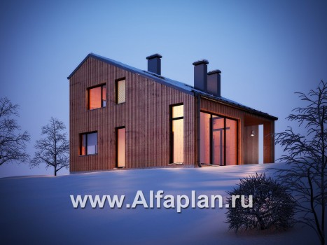 Проект дома с мансардой, из газобетона, в современном стиле - превью дополнительного изображения №2