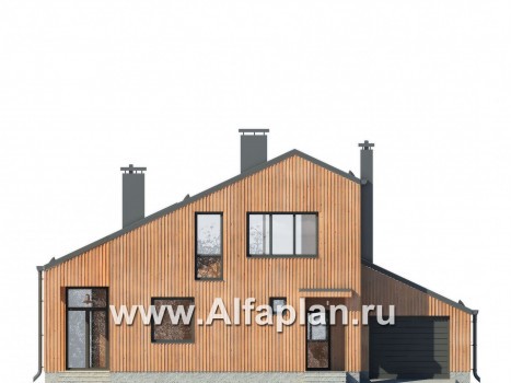 Проект дома с мансардой, планировка с кабинетом и с гаражом на 1 авто, в современном стиле - превью фасада дома