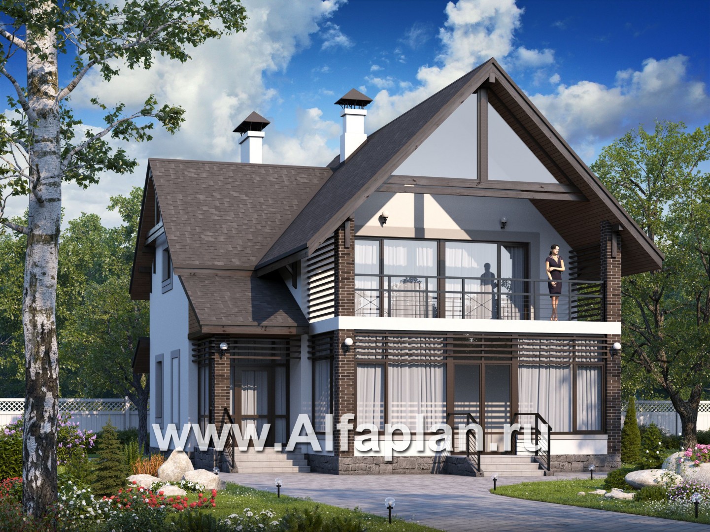 Проекты домов Альфаплан - «Арматор» - современный дом с террасой и лоджией - основное изображение