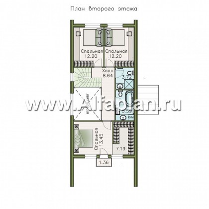 Проекты домов Альфаплан - «Омега» - коттедж для узкого участка - превью плана проекта №2