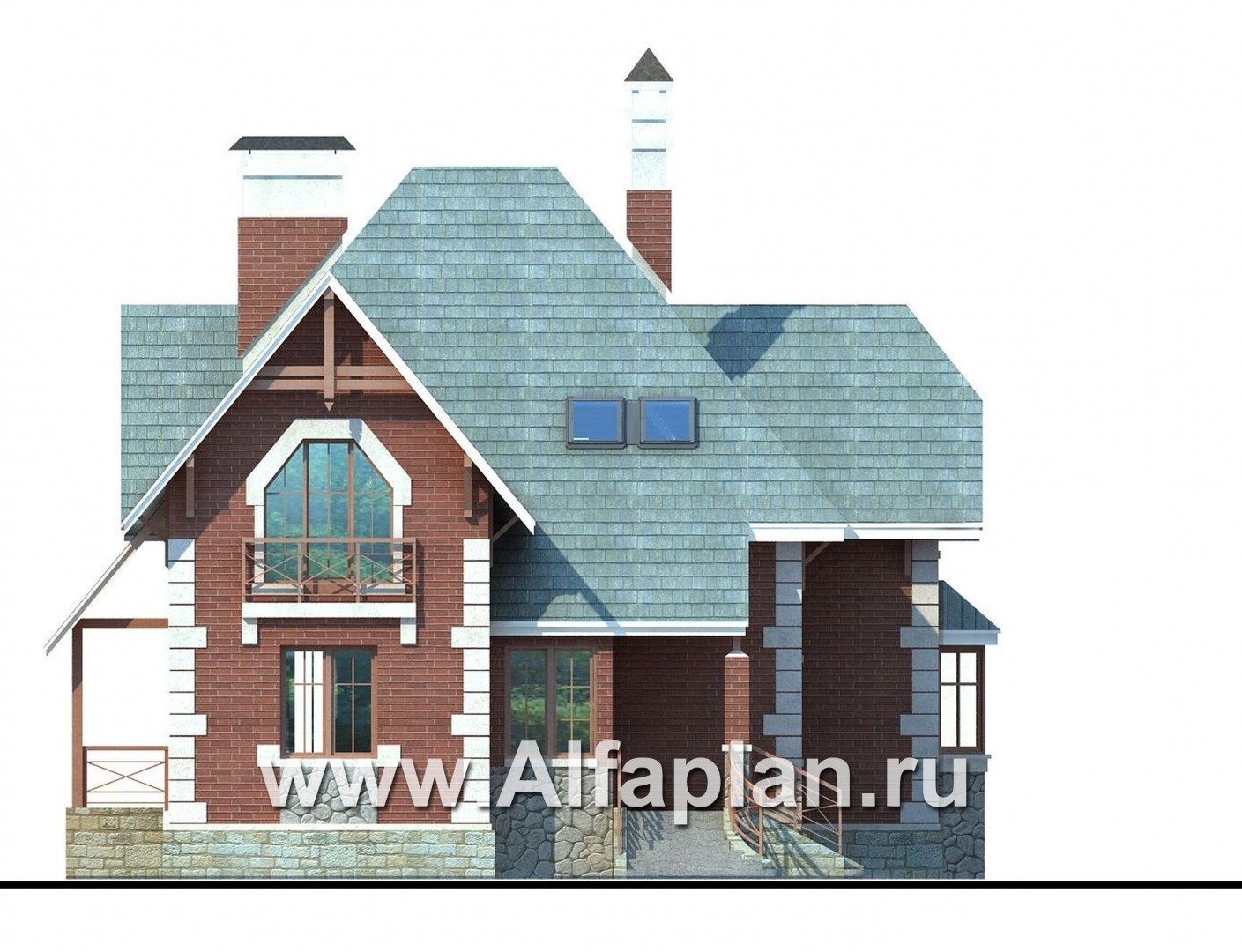 Проекты домов Альфаплан - «Приорат» - проект популярного коттеджа с двусветным холлом - изображение фасада №1