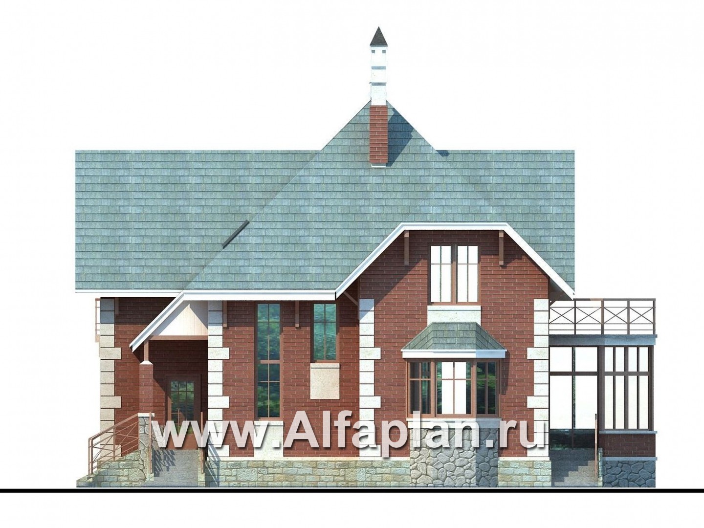 Проекты домов Альфаплан - «Приорат» - проект популярного коттеджа с двусветным холлом - изображение фасада №2