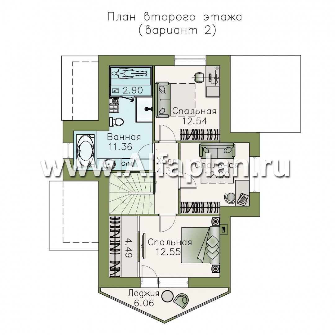 Проекты домов Альфаплан - «Якорь» - эффектный коттедж с оригинальным эркером - план проекта №3