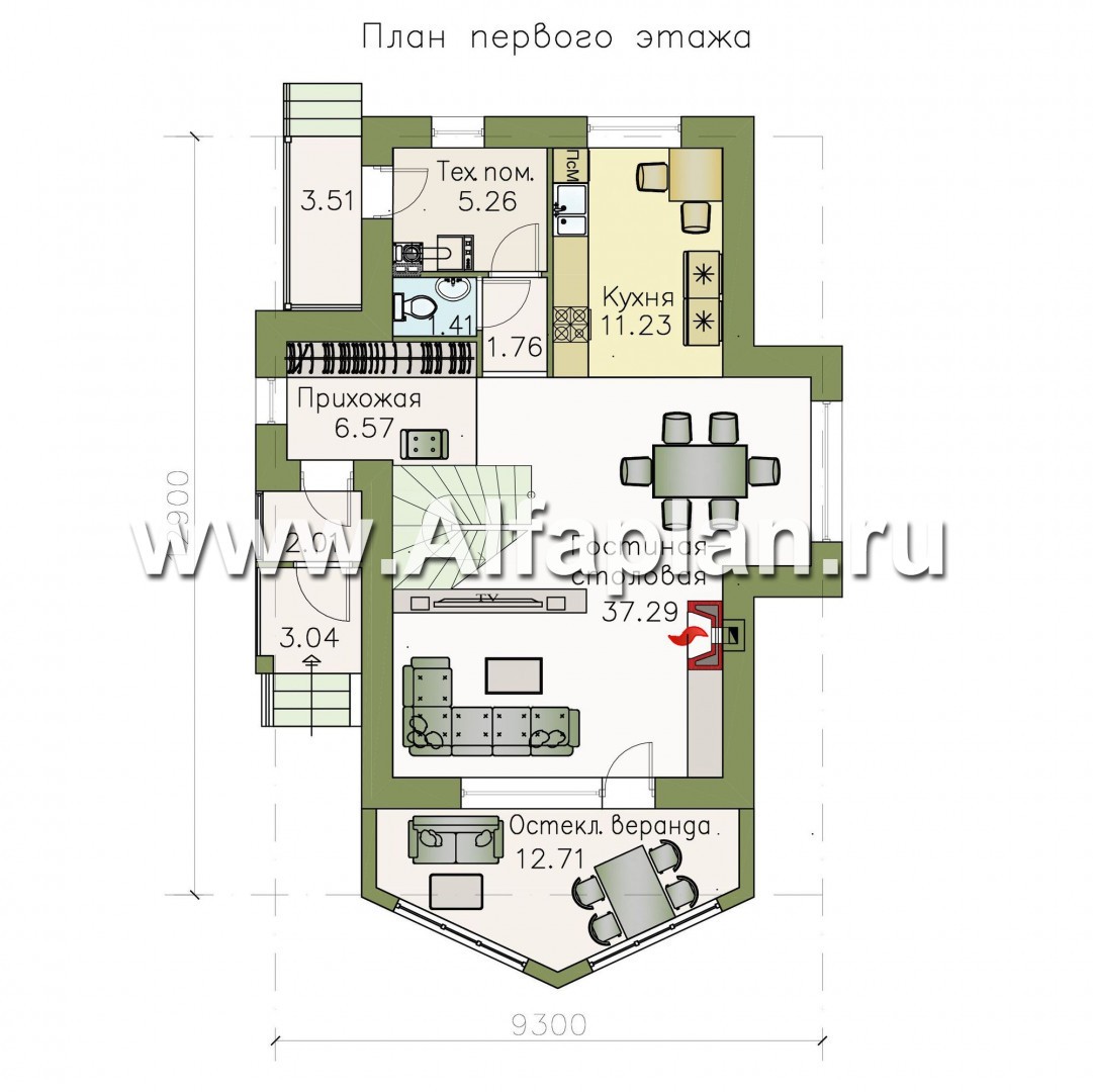 Проекты домов Альфаплан - «Якорь» - эффектный коттедж с оригинальным эркером - изображение плана проекта №1