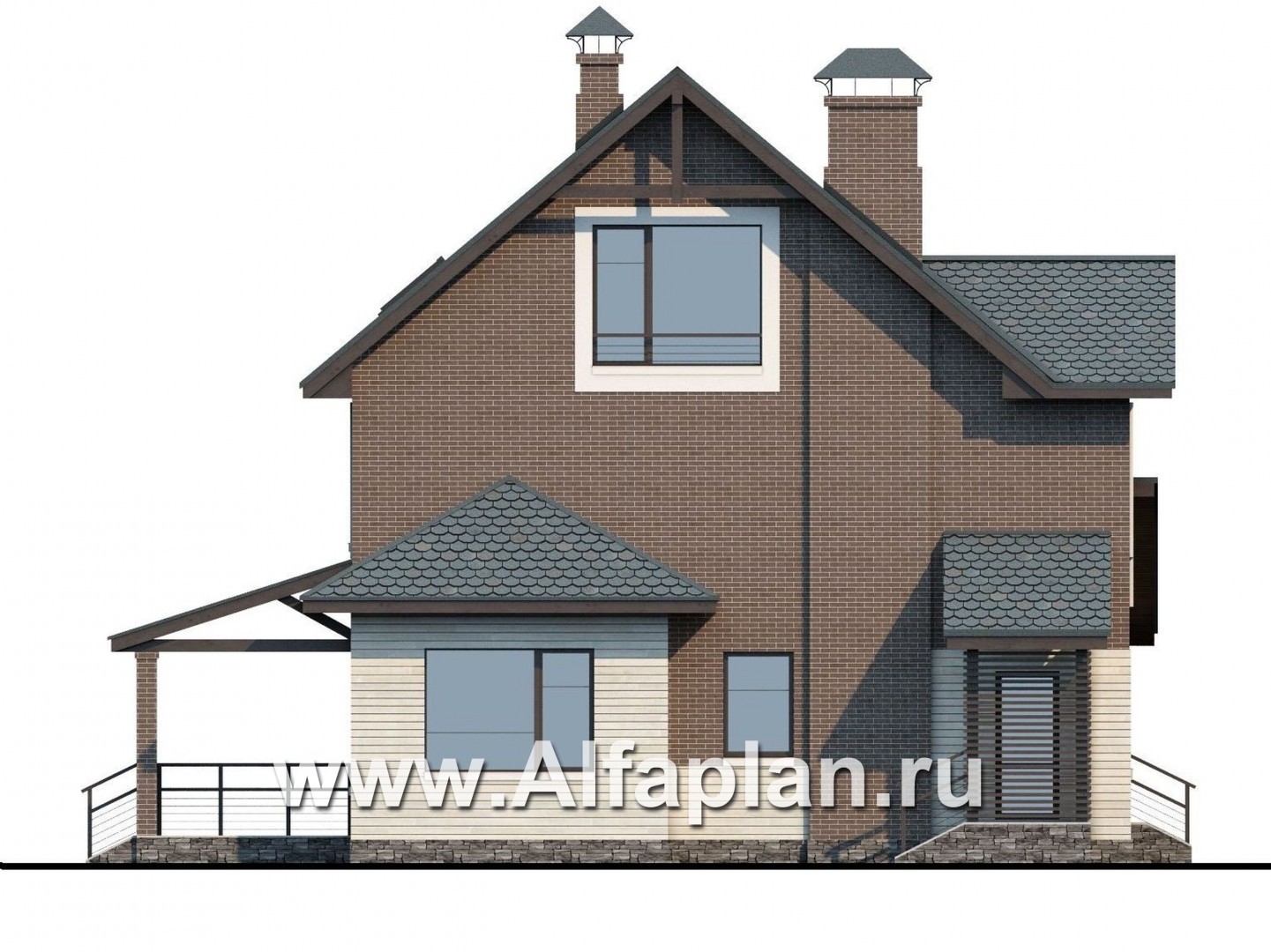 Проекты домов Альфаплан - «Прагматика» - современный коттедж с террасой и бильярдной - изображение фасада №3
