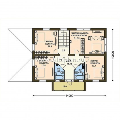 Проект двухэтажного дома, две спальни на 1-ом этаже, с гаражом - превью план дома