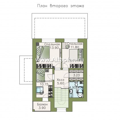 Проекты домов Альфаплан - «Рациональ» - компактный коттедж с двускатной кровлей - превью плана проекта №2