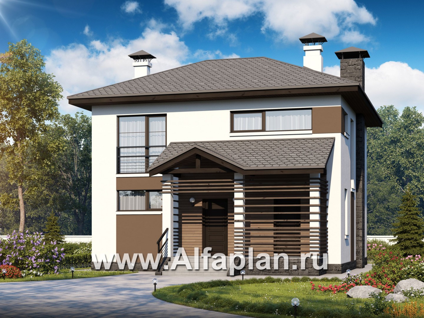 Проекты домов Альфаплан - Двухэтажный дом из кирпича «Панорама» - основное изображение