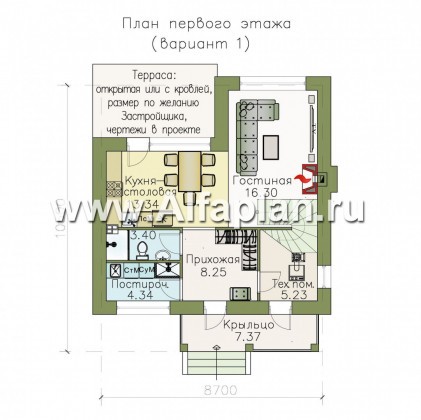 Проекты домов Альфаплан - Двухэтажный дом из кирпича «Панорама» - превью плана проекта №1