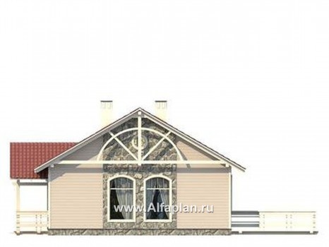 Проект одноэтажного каркасного дома, 2 спальни, с террасой, дача, коттедж для семейного отдыха - превью фасада дома