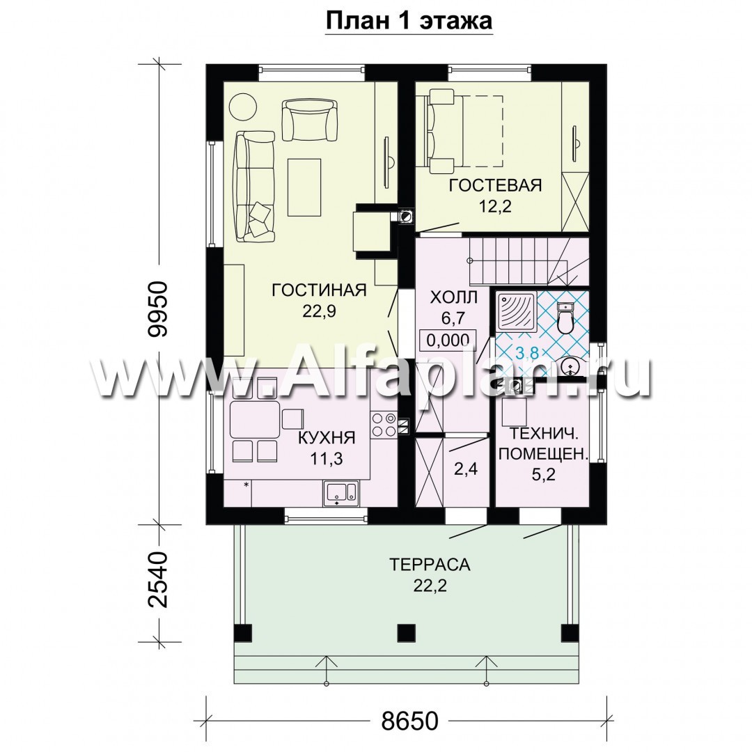 Проекты домов Альфаплан - Двухэтажный экономичный и компактный дом - изображение плана проекта №1