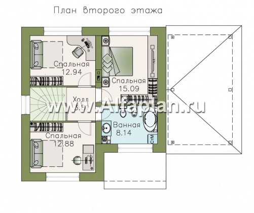 Проекты домов Альфаплан - Кирпичный дом «Собственный рай» с навесом для машины - превью плана проекта №2