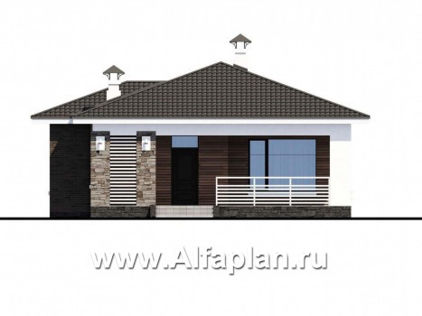 Проекты домов Альфаплан - «Персефона» - современный одноэтажный коттедж с террасой - превью фасада №1
