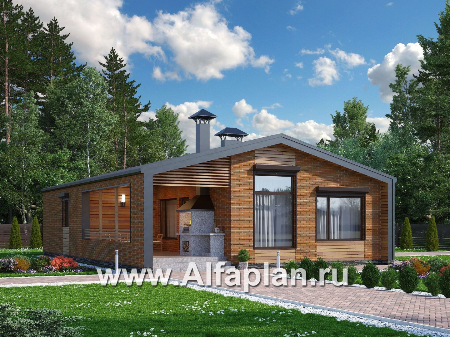 Проекты домов Альфаплан - «Йота» - каркасный дом с двускатной кровлей - дополнительное изображение №1